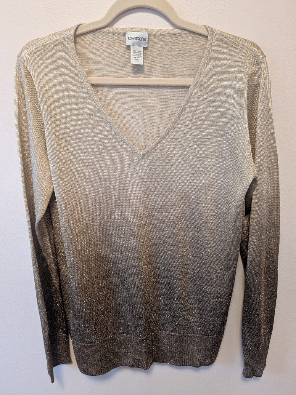 Chico's Metallic Ombre V-Neck Sweater - Taupe to Brown